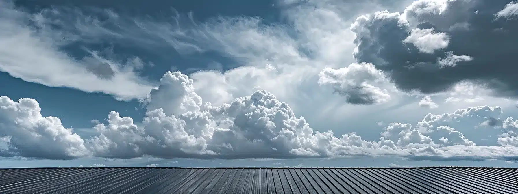 a sleek metal roof glistening in the bright florida sun, standing strong against a backdrop of stormy skies.