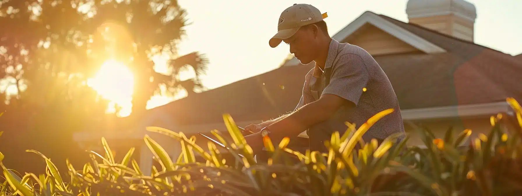 a homeowner carefully analyzing a detailed metal roof replacement estimate under the florida sun.