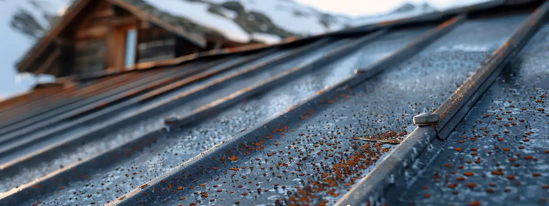 a close-up photo of a metal roof showing visible signs of corrosion and rust, highlighting the importance of early detection and maintenance.