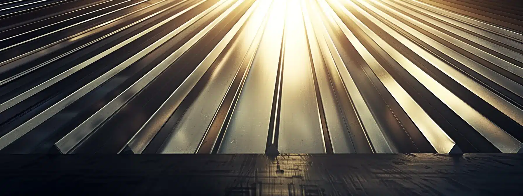 a sleek and sturdy standing seam metal roof with prominent ribs and battens shining under the sun.