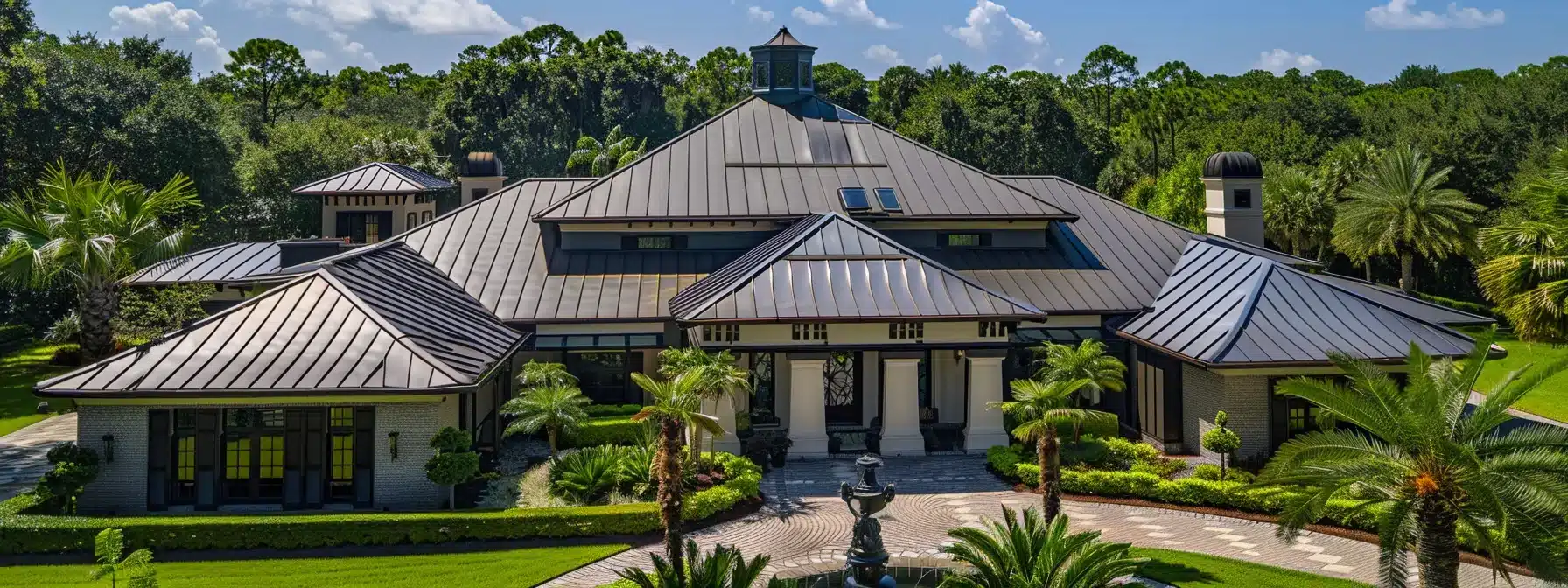 a stunning custom metal roof glinting in the florida sun, symbolizing long-term cost savings and value.