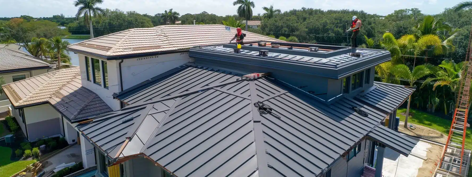 a sleek and modern snap-lock standing seam metal roof panel being effortlessly installed on a residential structure.