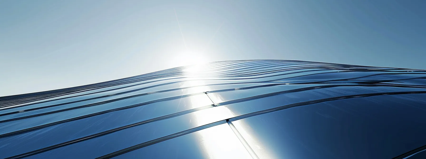 a shiny metal roof in florida glistening under the sun, sealed with a durable, uv-resistant sealant to protect against hail and moisture.