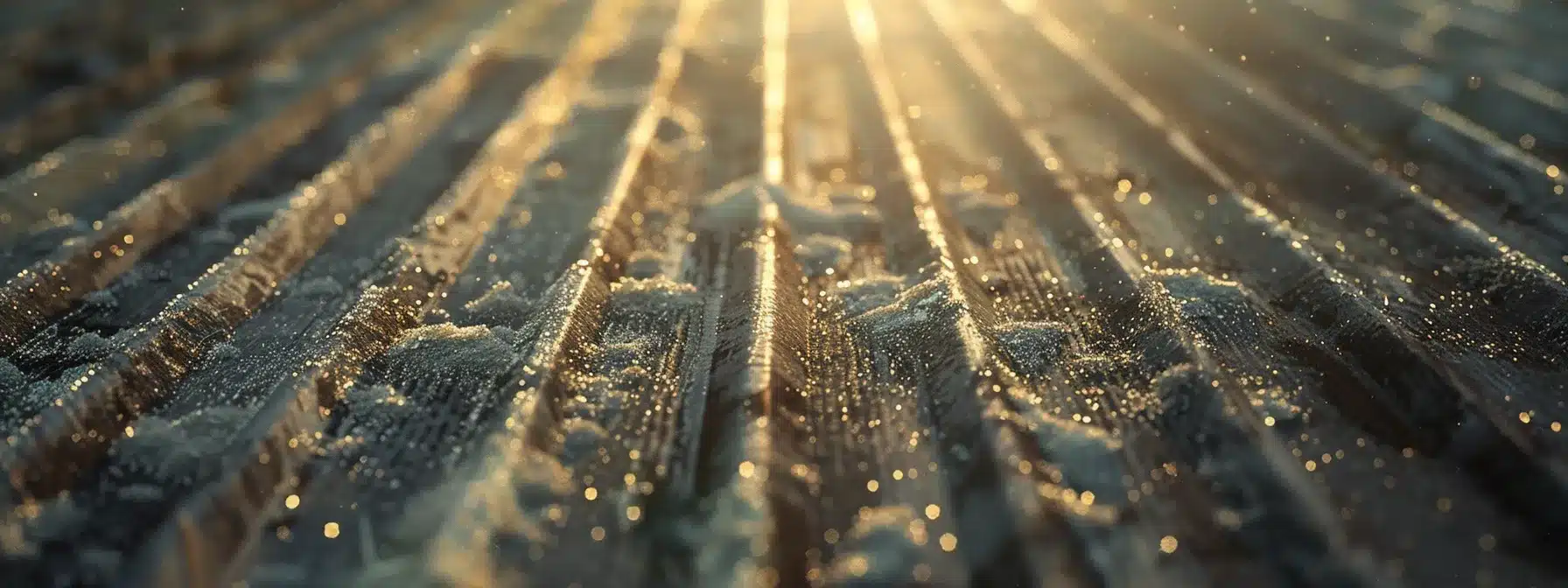 a metal roof under the scorching florida sun, covered in salt air residue, humidity-induced mildew, and dust, highlighting the challenges of coastal roof maintenance.