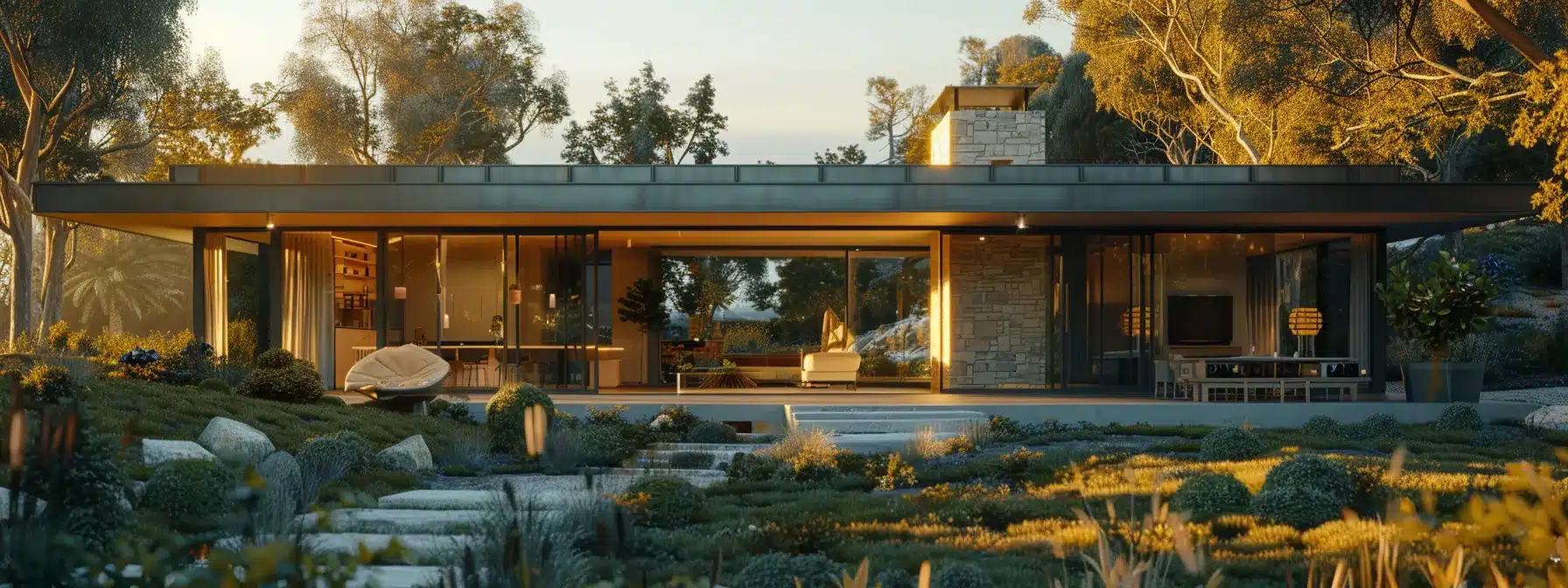 a modern home with a stone-coated steel roof glistening in the sun, reflecting heat and lowering energy bills.