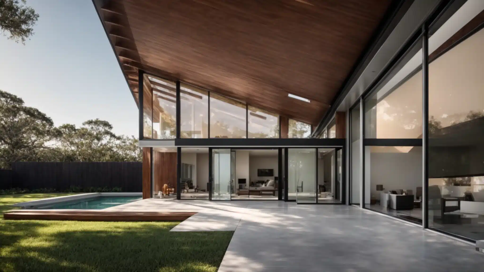 a sleek, modern zinc roof gleaming under the florida sun, protecting a home from storm damage with its durable and fire-resistant qualities.