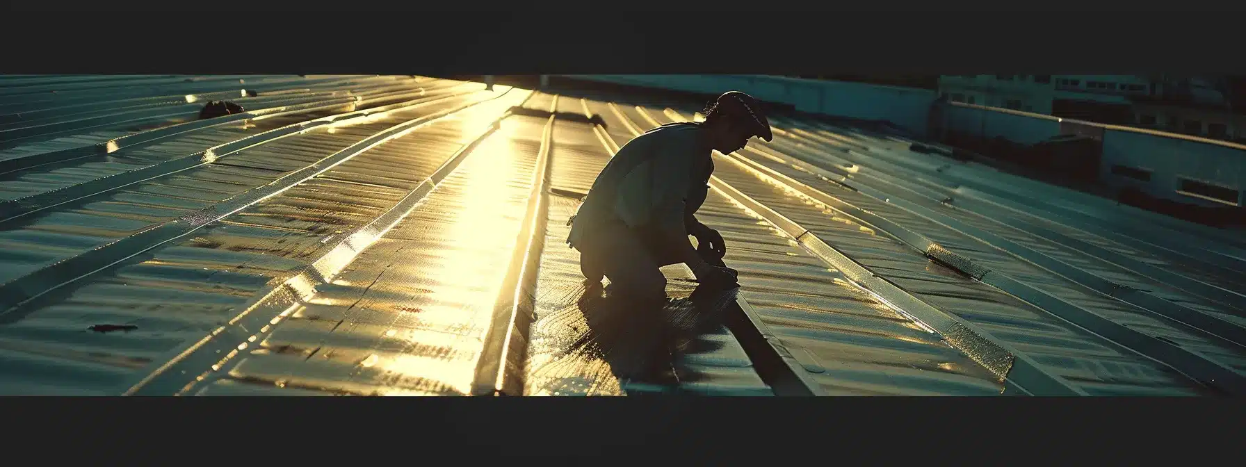 a worker carefully applies a gleaming protective coating to a metal roof under the scorching florida sun.