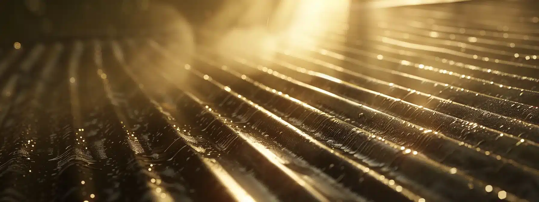 a metal roof with a steep pitch, strategically placed seams, and efficient gutters, preventing water pooling and debris accumulation.